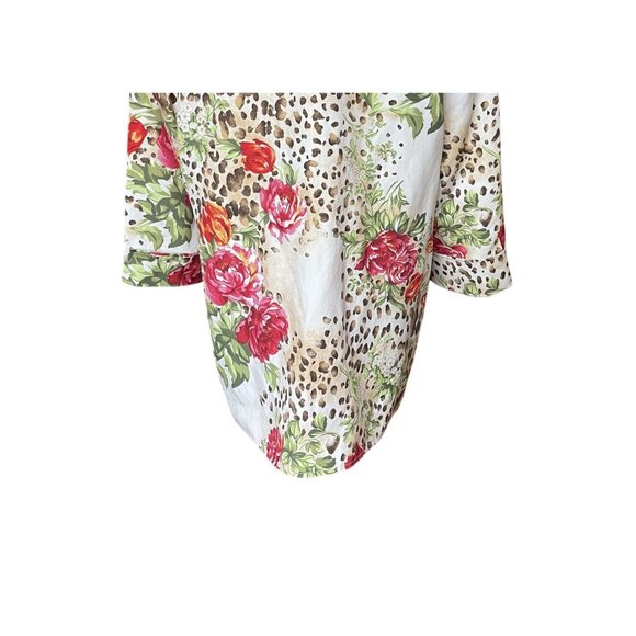 Mixed Media Floral Silk Linen Blazer 14 Animal Print Rose Artsy Chic Statement - Picture 6 of 8